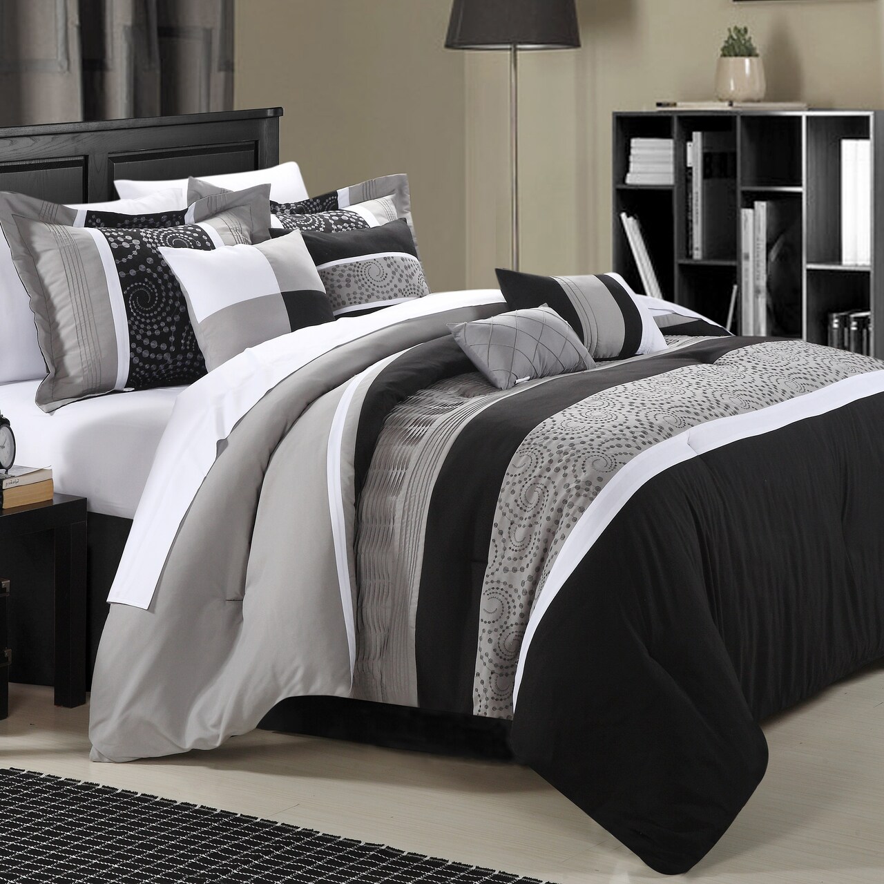 Chic Home Euphoria 8-Piece Embroidered Comforter Set Embroidery Pintuck Bedding with Bed Skirt and Decorative Pillows Shams